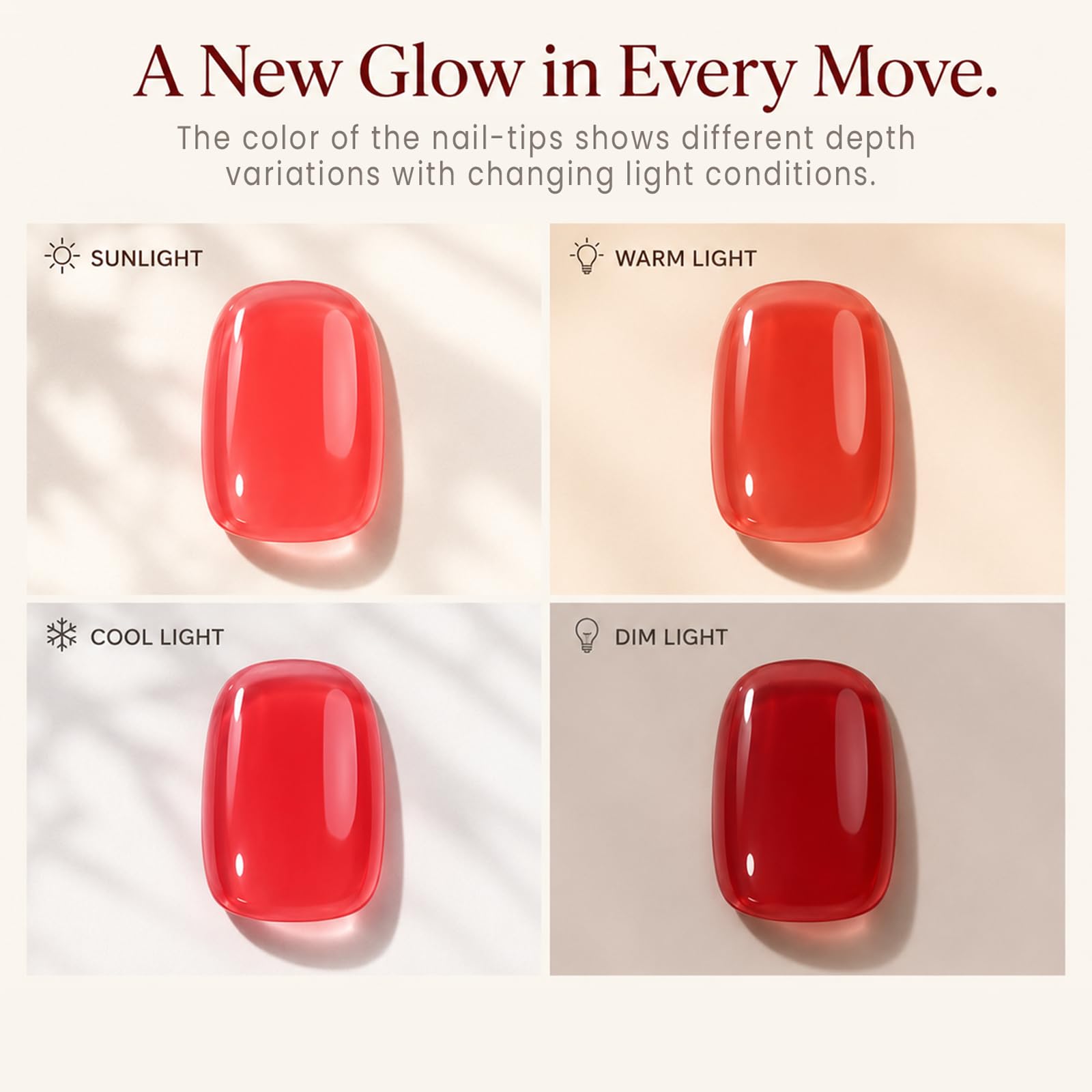 CurvLife Jelly Glaze Extra Short Square Press On Nails, Persimmon Brown Red