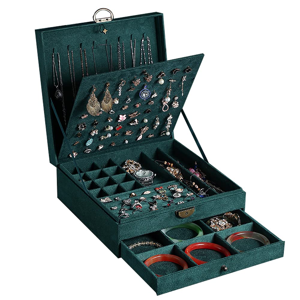 GYJOYERO Women Jewelry Box Lockable 3 Layers Large Jewelry Organizer Storage Case for Earrings Necklaces Rings Bracelets
