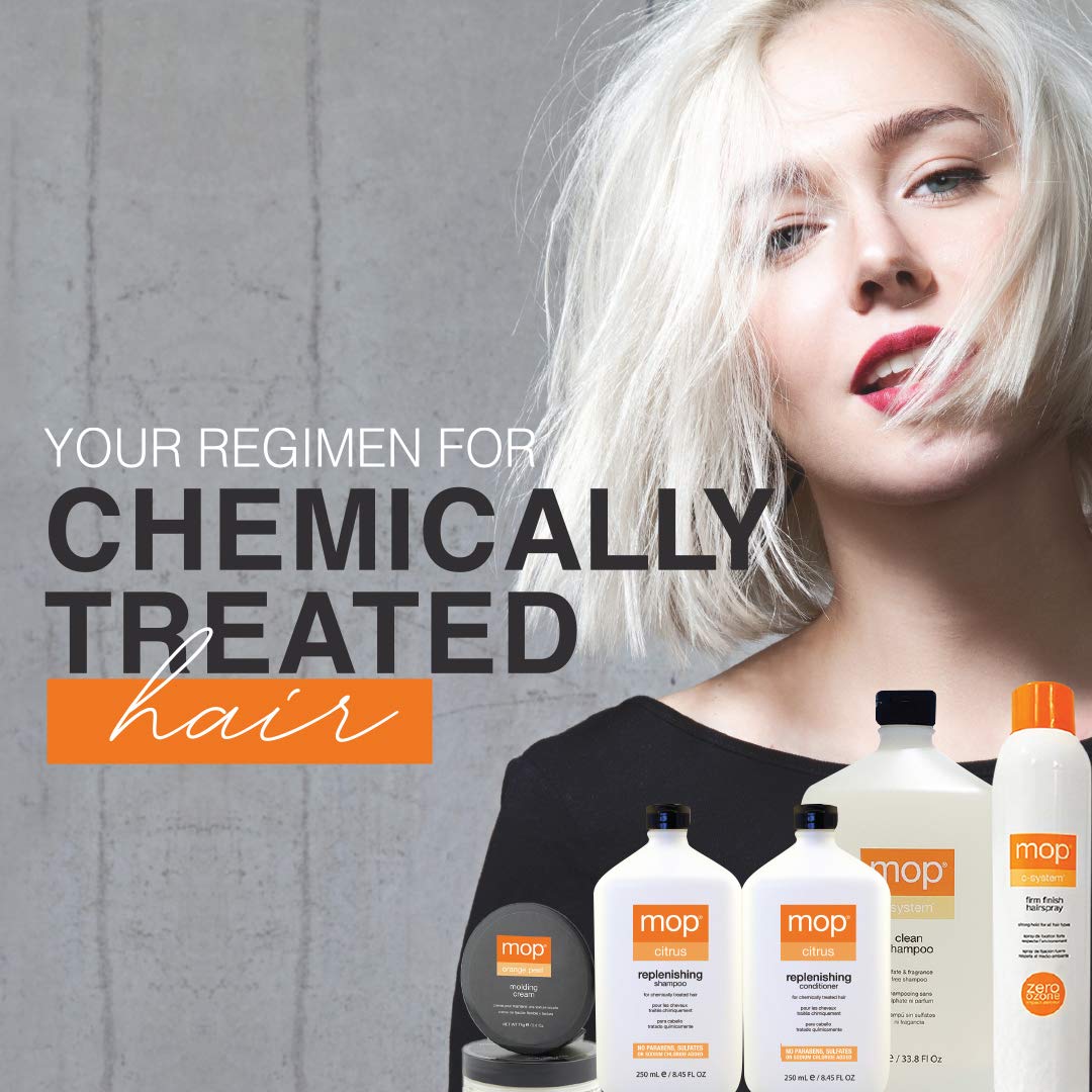 MOP Orange Peel Molding Cream in a 2.6 oz jar, matte finish hair styling agent with orange peel extract for flexible hold and texture.