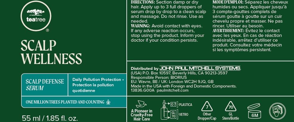 Tea Tree Scalp Wellness Scalp Defense Serum for all hair types, 1.85 oz, with natural ingredients and pollution protection.