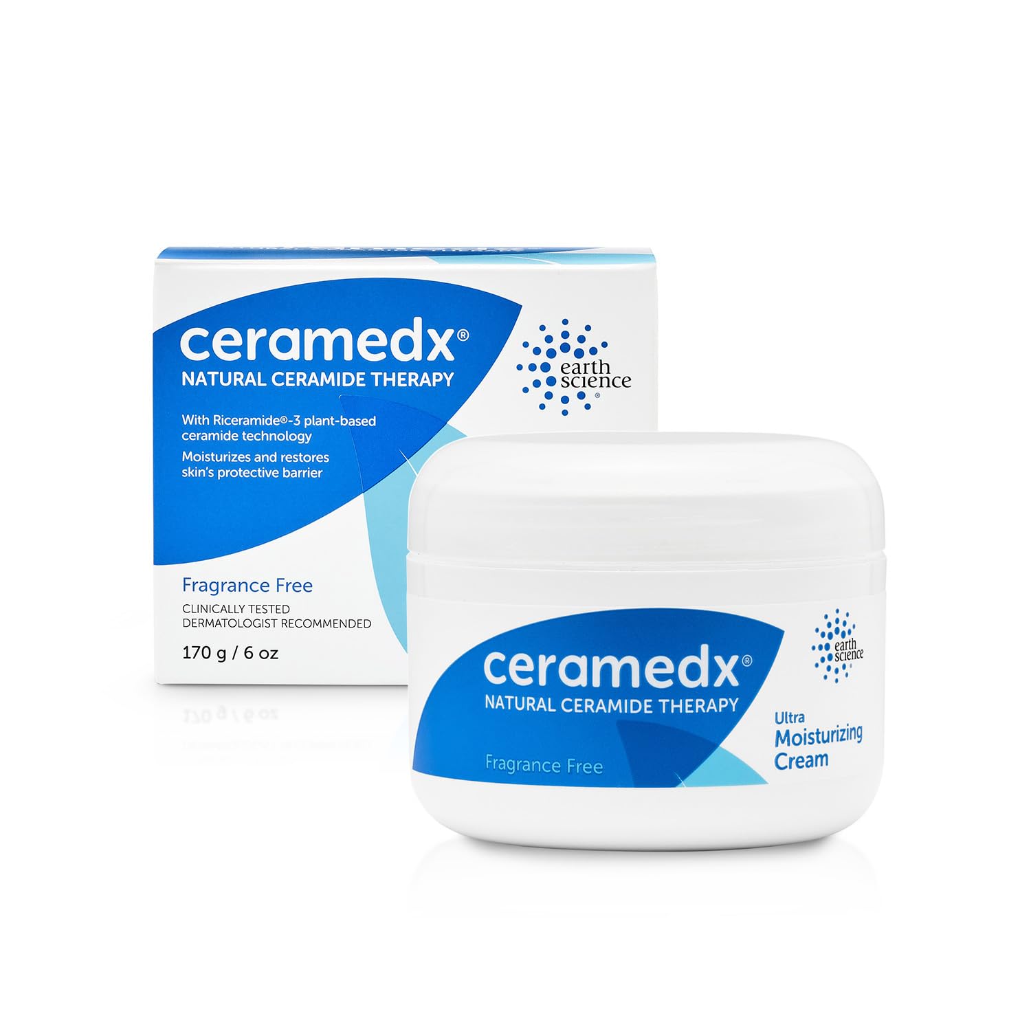 Ceramedx Ultra Moisturizing Ceramide Body Cream in a 6 oz jar, unscented skin moisturizer for dry and sensitive skin.