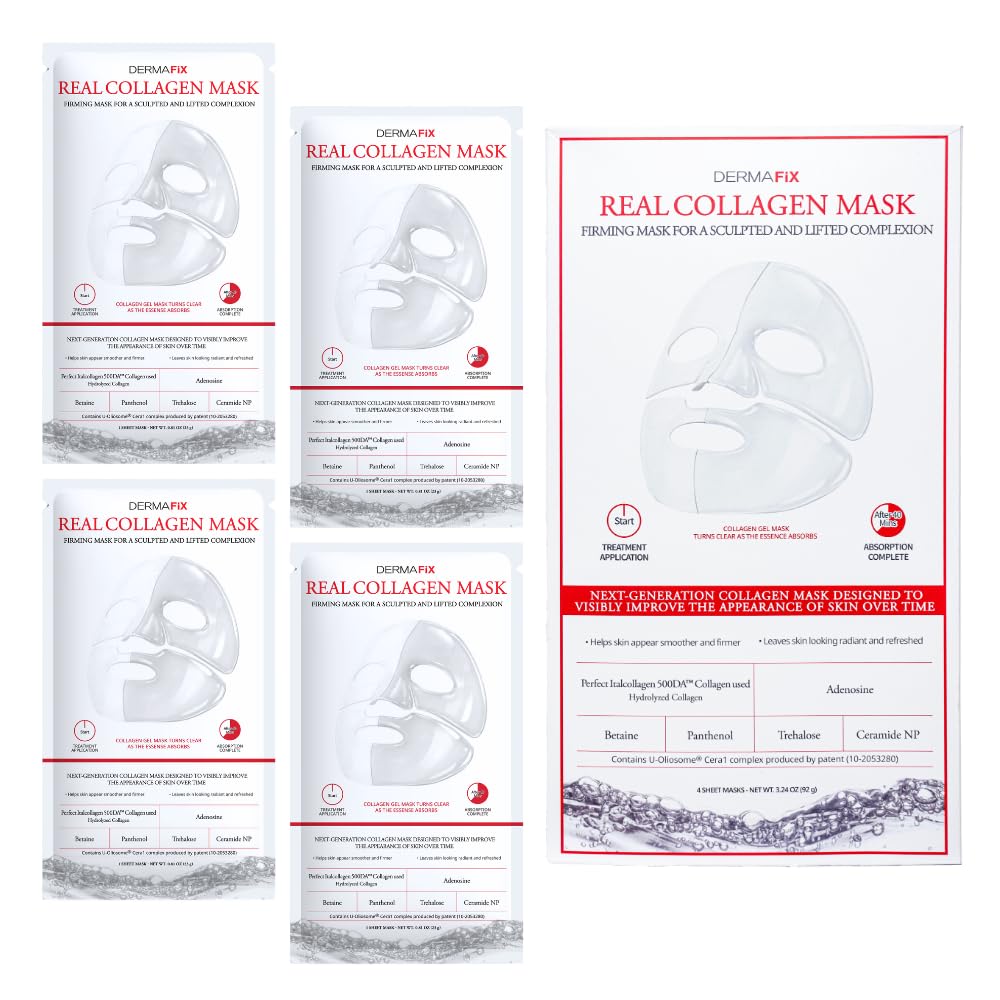 DERMAFIX Real Collagen Mask, 500DA Collagen Hydrogel Face Mask, Pack of 4 – product photo (Masks)