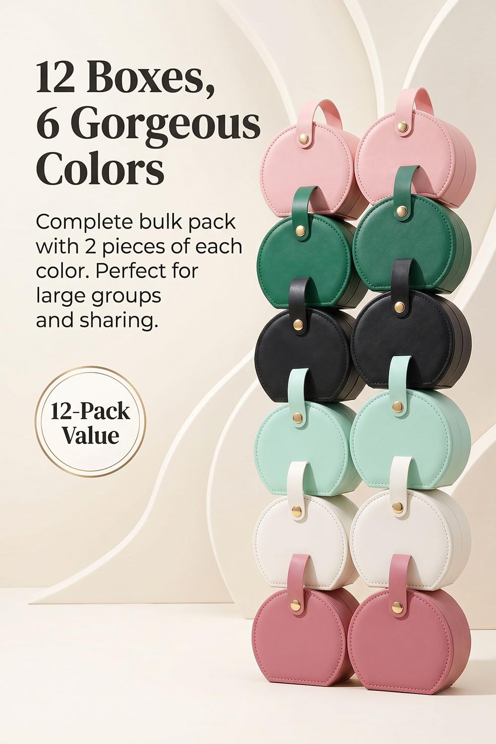 RFCAW Travel Jewelry Box Multi-Pack, Small Round Faux Leather Portable Organizer for Rings, Necklaces, Earrings, DIY Vin
