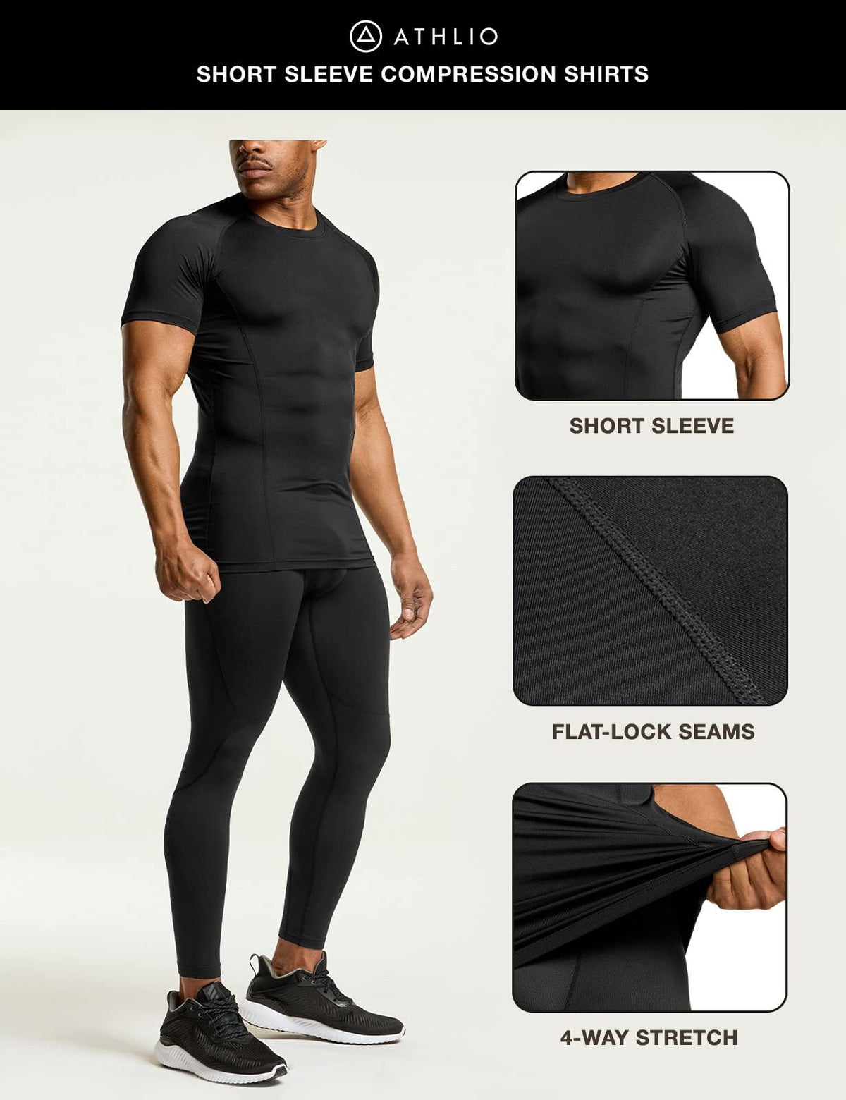 ATHLIO Men's Cool Dry Short Sleeve Compression Shirts, Sports Baselayer T-Shirts Tops, Athletic Workout Shirt – back vie