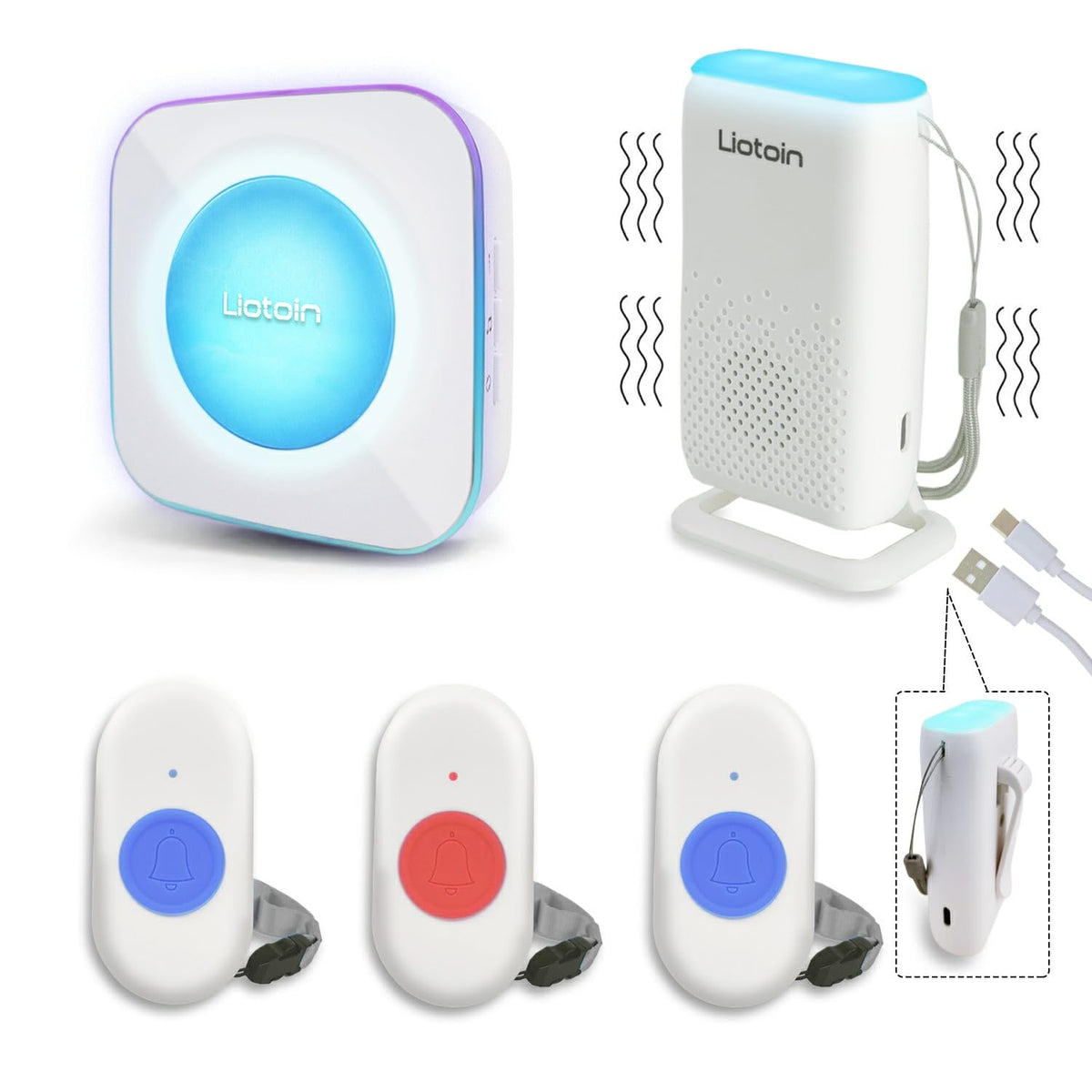 Wireless Caregiver Pager Call Button Alert Button Call Bell - liotoin Official Imagery - 1
