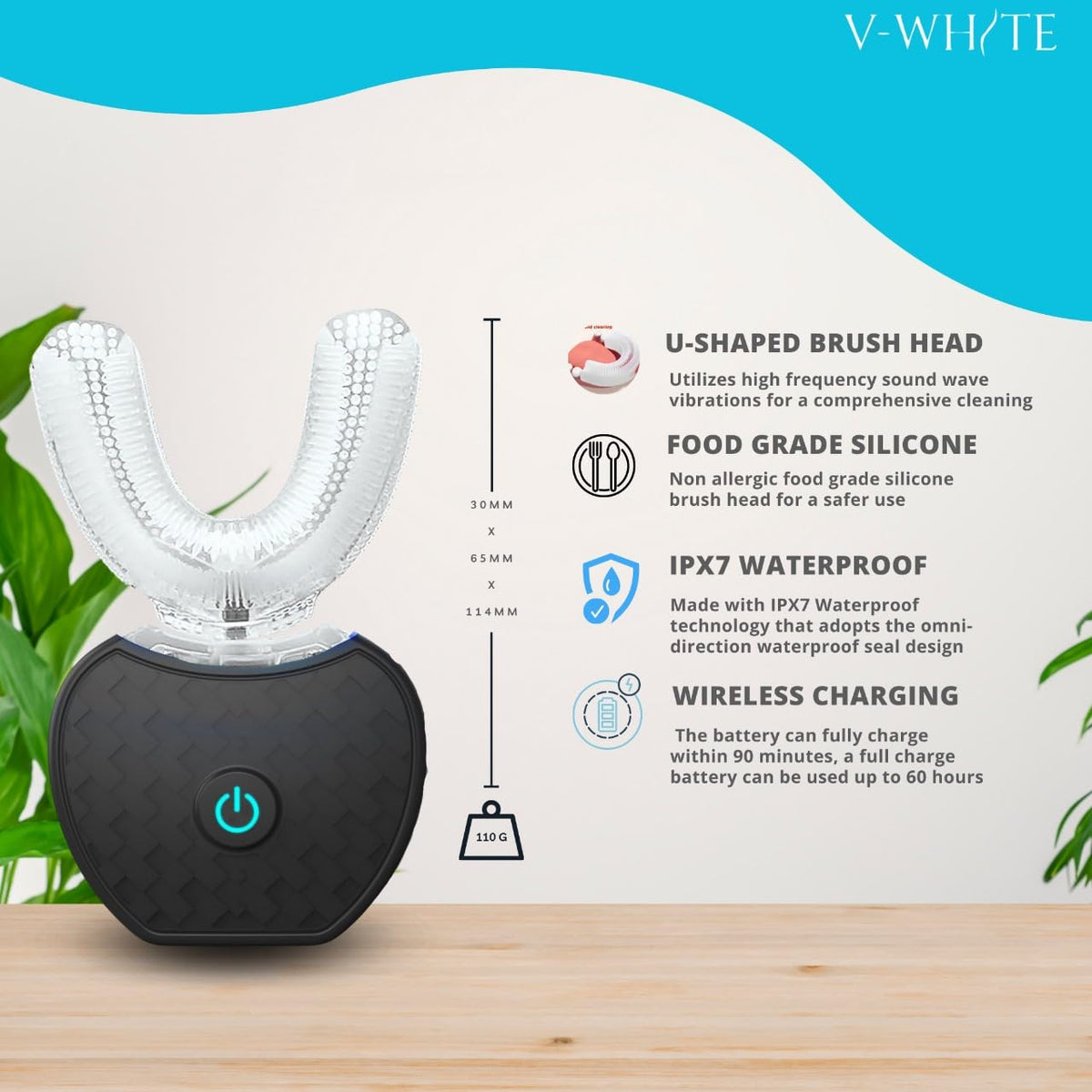 V WHITE Ultrasonic U Shaped Auto Brush for Adults - V-WHITE Official Imagery - 3