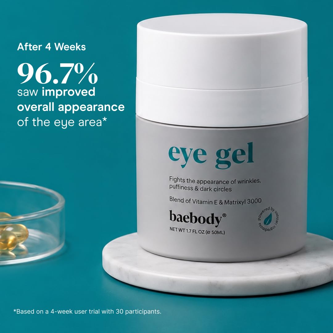 Baebody Cooling Under-Eye Gel for Dark Circles and Puffiness, 1.7 fl oz – back view and specifications