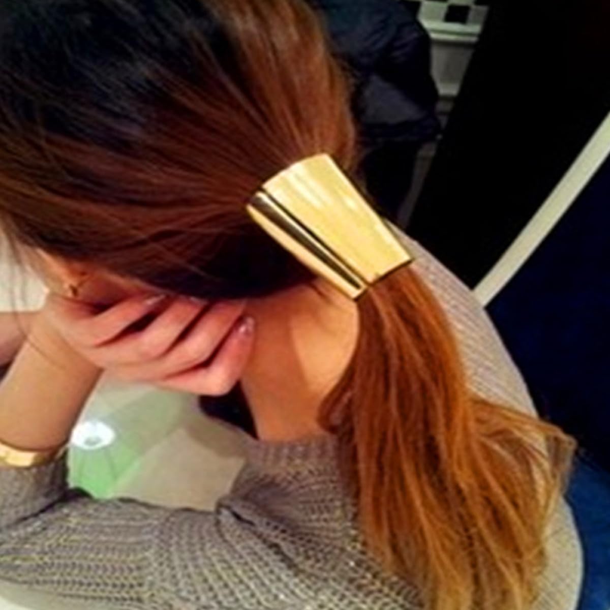 PLAFOPE Metal Hair Tie Gold Hair Elastic Ponytail Holder for Everyday Use and Styling
