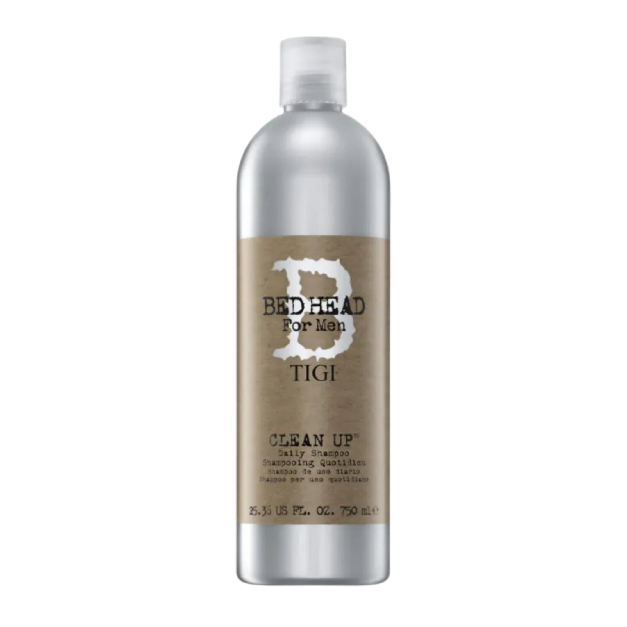 Bed Head by TIGI men's Clean Up Daily Shampoo bottle, invigorating hair cleanser for all hair types, 25.36 fl oz.