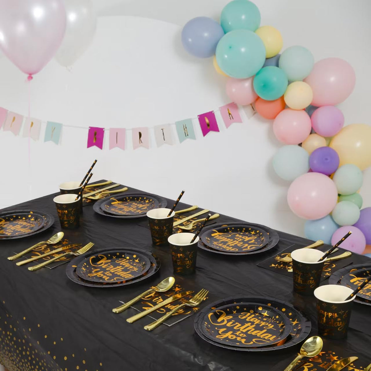 Zyzyphor 201 Pieces Birthday Plate Set, Birthday Decorations, Includes Paper Plates, Paper Cups, Straws, Napkins, Tablec