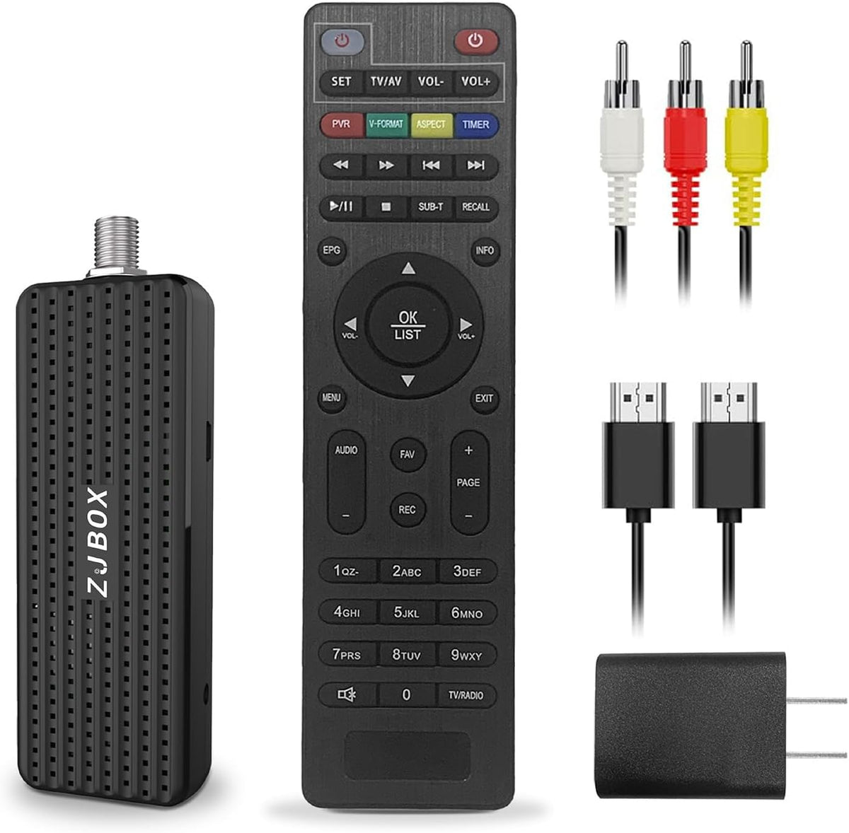 ZJBOX Digital Converter Box for TV,1080P ATSC tv Tuner Box with hdmi Output and 3RCA Cables Hidden Behind TV，with Power 