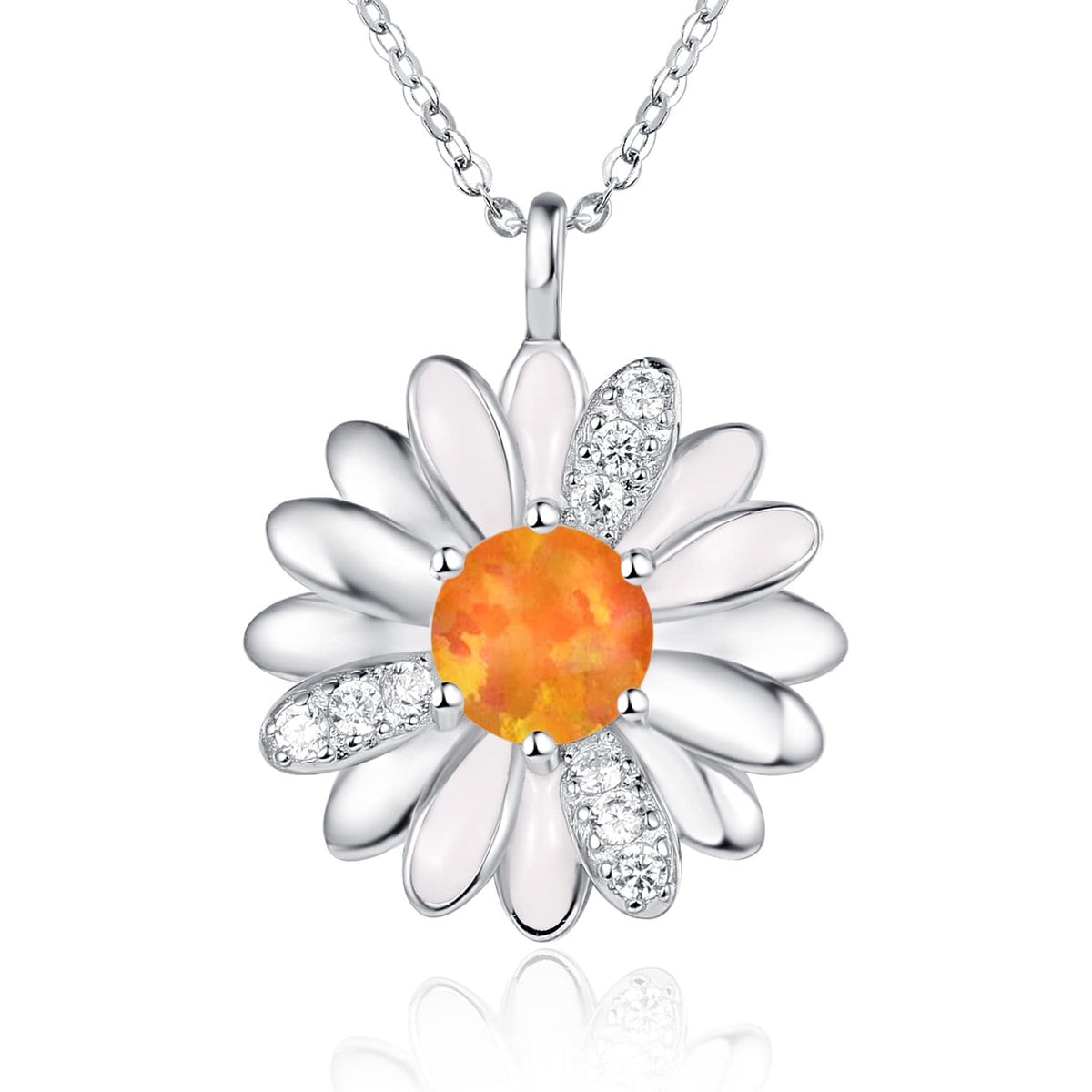 KINGWHYTE Daisy Necklace Gifts for Women 925 Sterling Silver Opal Daisy Pendant Spring Flower Necklace Jewelry Graduatio