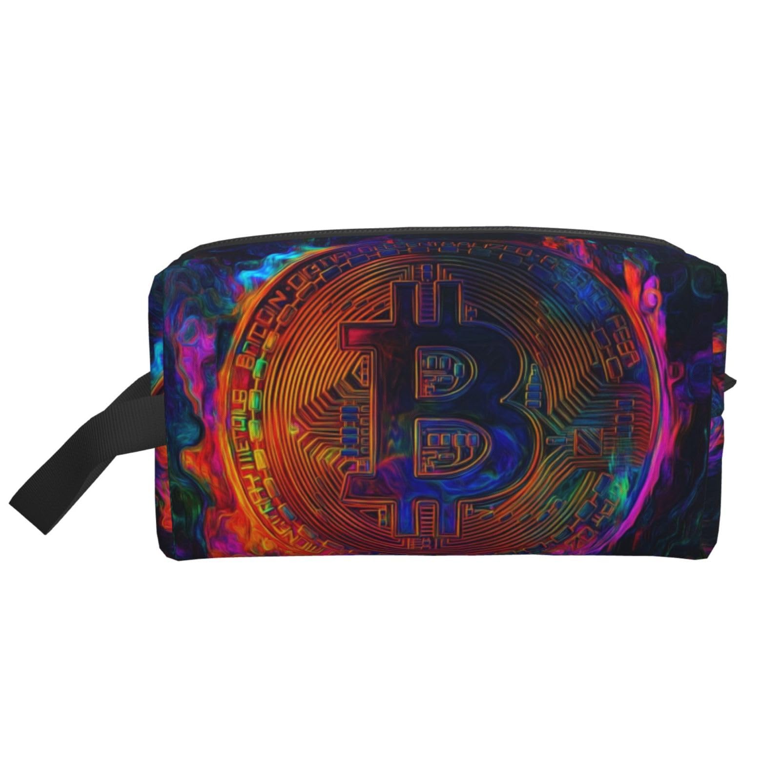 SXZVVBN colorful coin travel toiletry bag with large capacity, durable Oxford cloth, and multiple compartments for cosmetics and makeup.