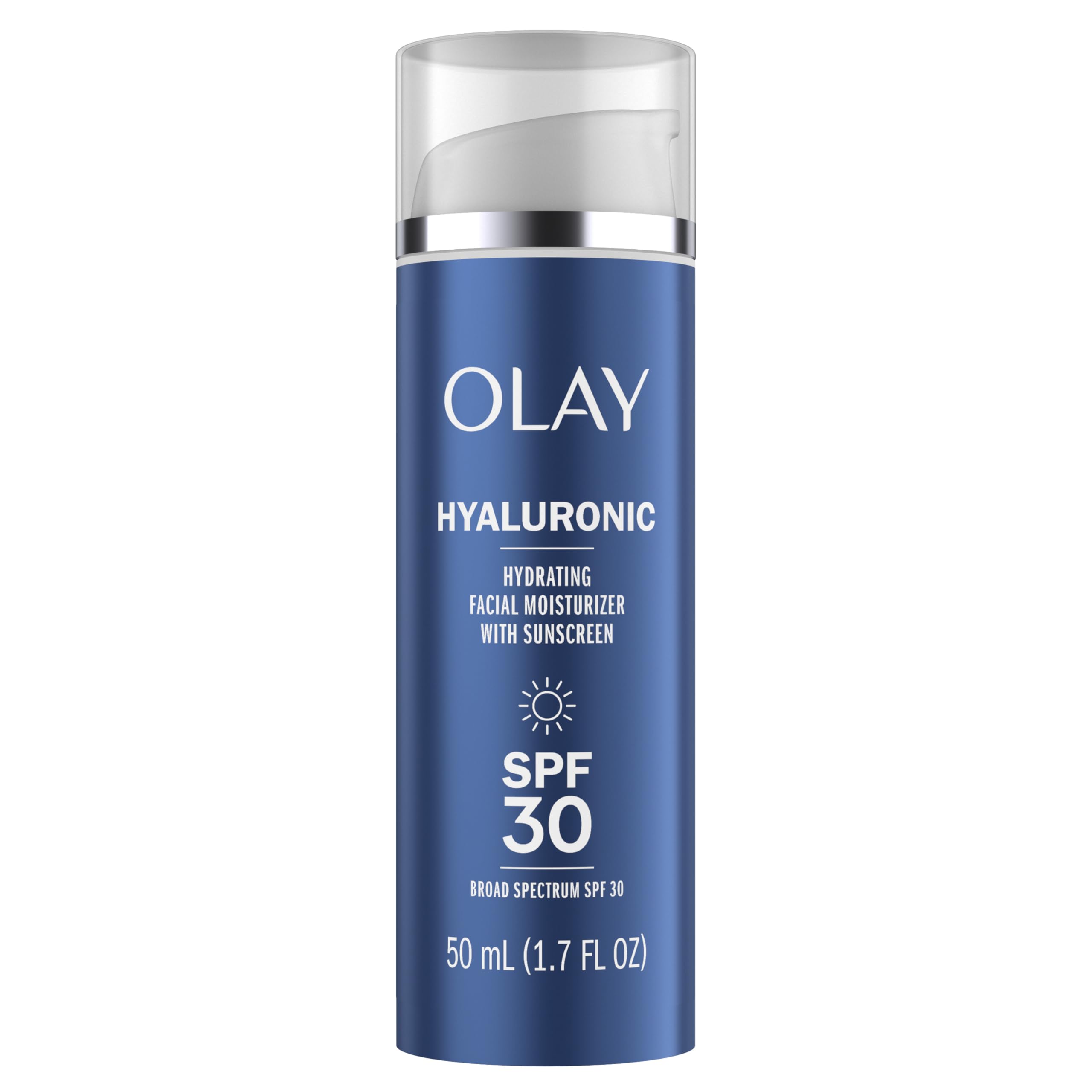 Olay Hyaluronic SPF 30 Hydrating Moisturizer with Sunscreen, Broad Spectrum SPF 30, Fragrance-Free, 1.7 oz