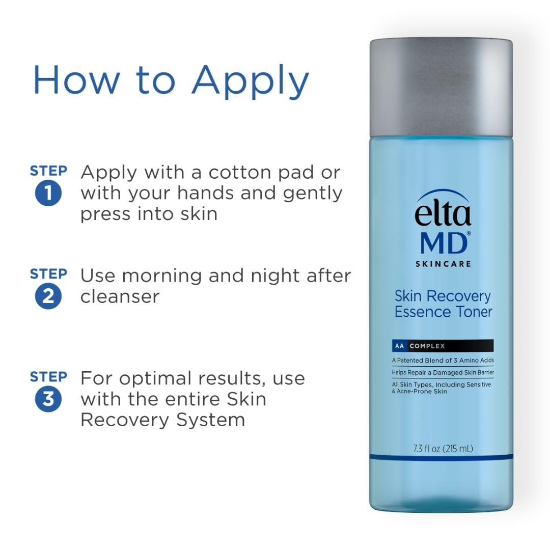 EltaMD Skin Recovery Essence hydrating face toner in a 7.3 oz bottle, alcohol-free skin astringent for soothing hydration.