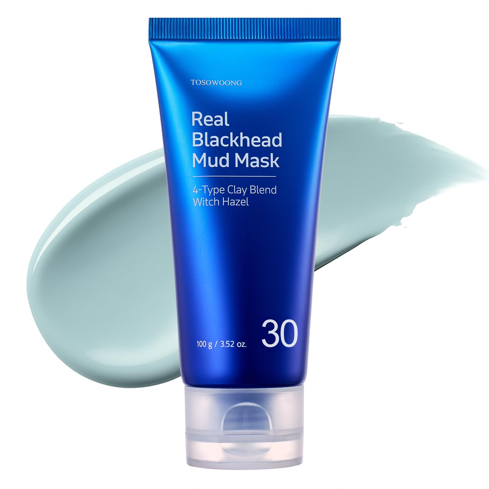 TOSOWOONG Real Blackhead Mud Mask for pore care, oil control, and cooling skin treatment, shown in a jar with a black mud texture.