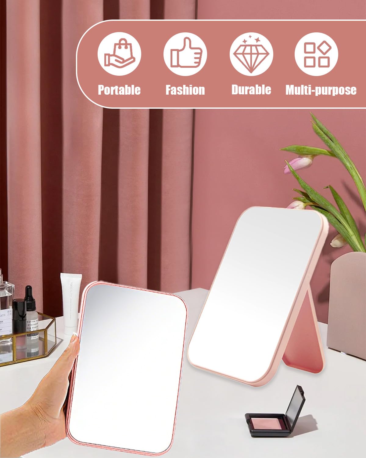 Wuqoioo Foldable Mirror, 20 Pack Desktop Makeup Mirror Simple Folding Makeup Mmirrors with Stand for Spa Party, Girl, Wo