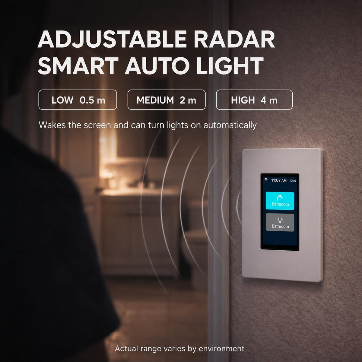 LANBON L9 1- or 2-Load LCD Smart Light Switch, Radar-Activated Screen & Auto Light, Custom Names/Icons, Smart Living App