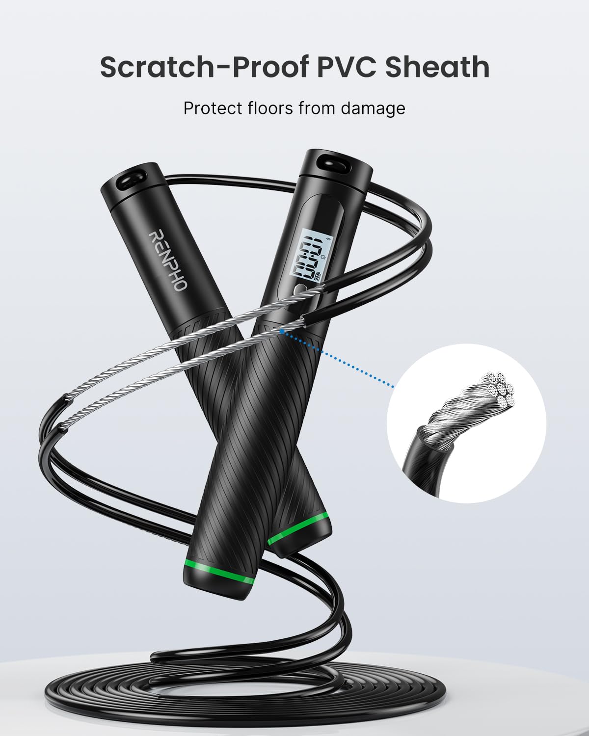 RENPHO Smart Cordless Jump Rope with Counter, App Data Tracking – close-up detail