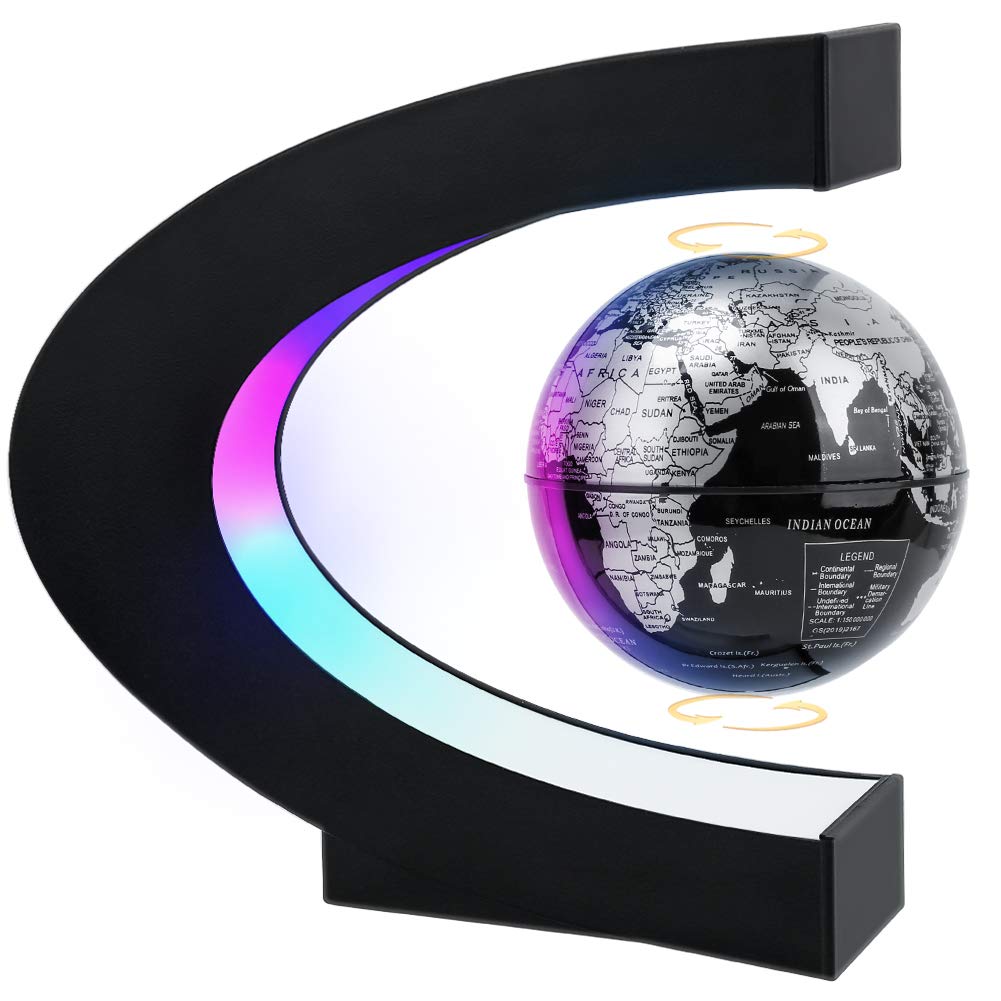 MOKOQI Magnetic Levitating Globe with LED Light | Cool Tech Gift for Men Father – Black, Plastic