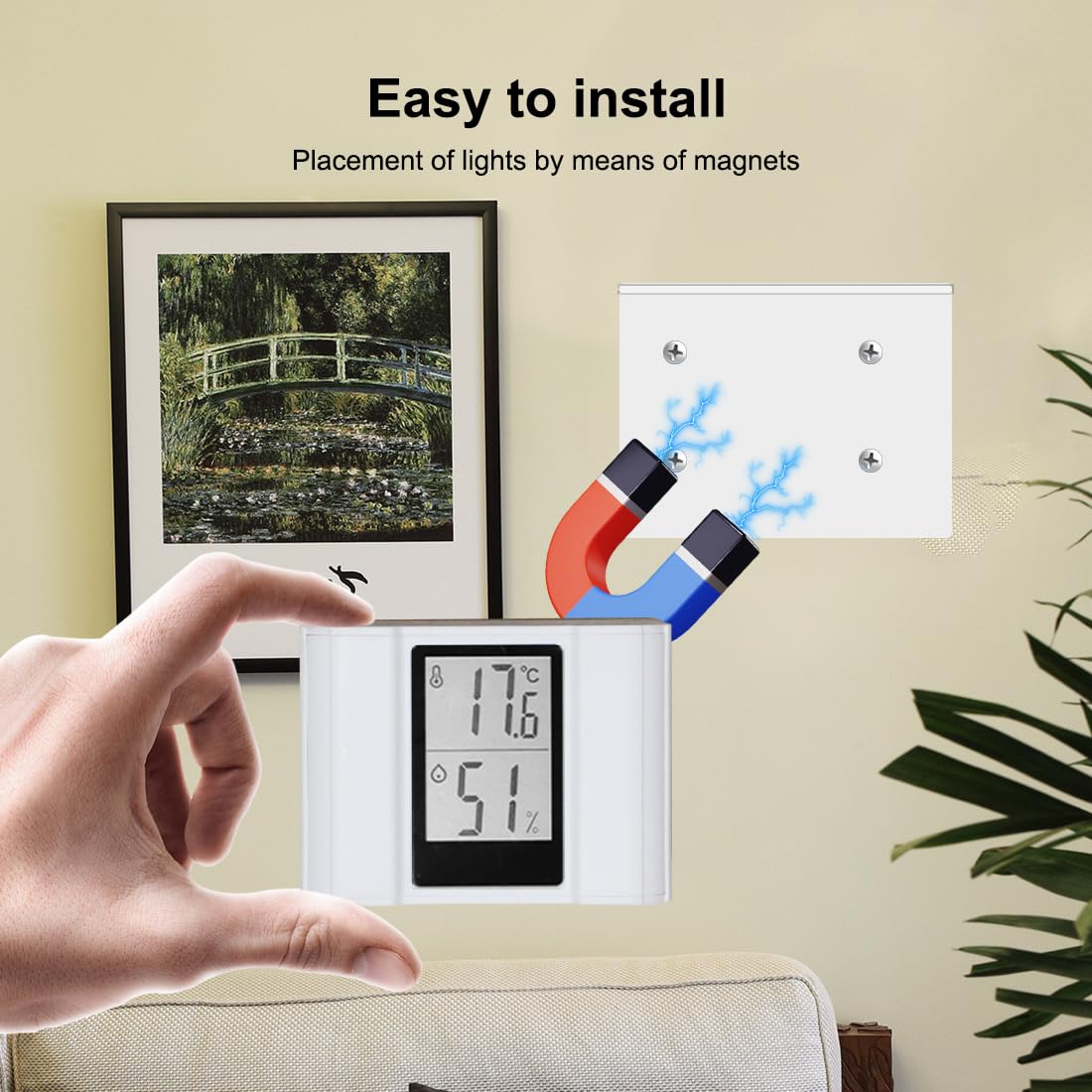 UWDESY Smart Sensor Wall Lamp，Control 3 Colors Wireless Wall Light LED Indoor Wall Sconce 4000mAh Rechargeable Battery P