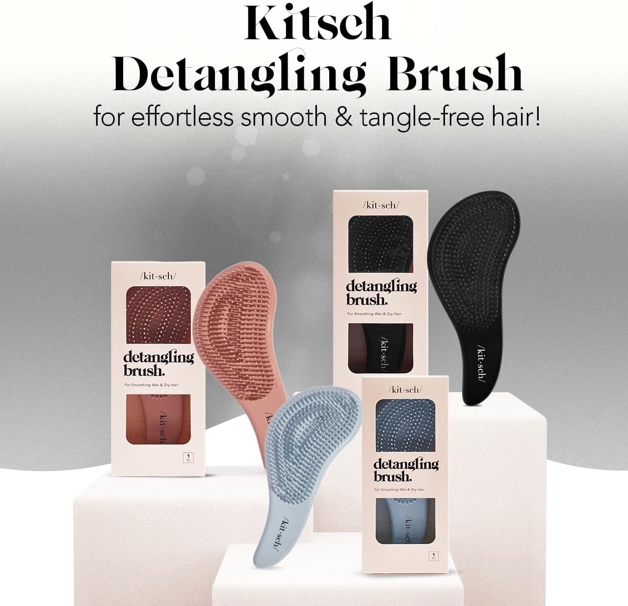 Kitsch detangle brush for curly hair, black hairbrush with gentle bristles for smooth, tangle-free curls and hair care