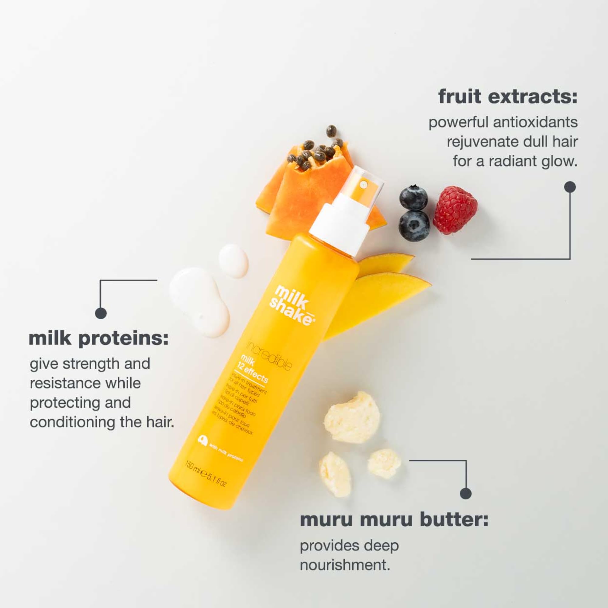 milk_shake Incredible Milk Leave-In Treatment conditioner bottle, 5.1 fl oz, with nourishing ingredients for healthy, shiny hair