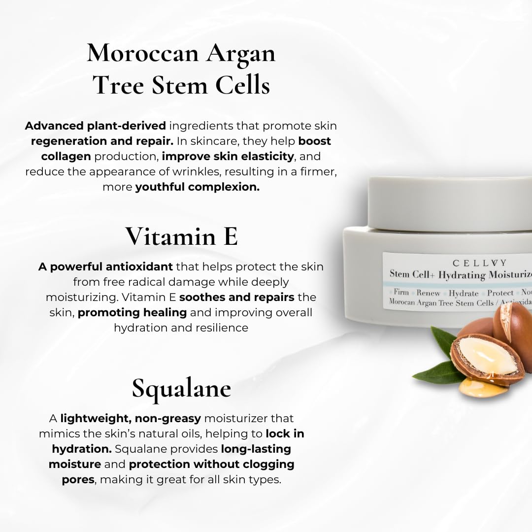 CELLVY Hydrating Korean Moisturizer w/Moroccan Argan Tree Stem Cells, Korean Taiwanese Skincare Stem Cell Face Cream w/S