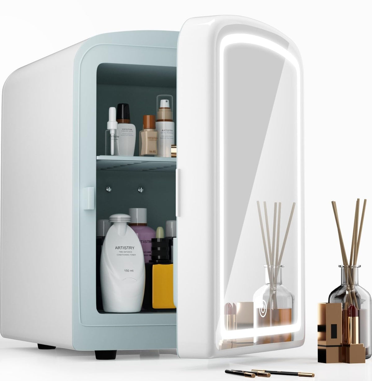 COYCYQI 4L Mini Skincare Fridge with Dimmable LED Mirror, Portable Beauty Refrigerator for Makeup, Cosmetic, Personal Sm