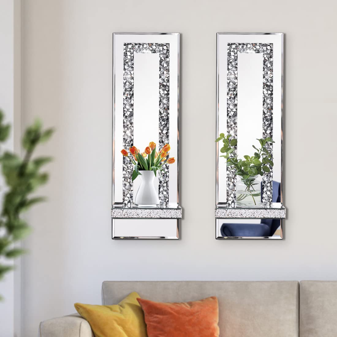 Aeveco Mirrored Wall Candle Sconces Holder Set of 2, Wall Decor Living Room – close-up detail