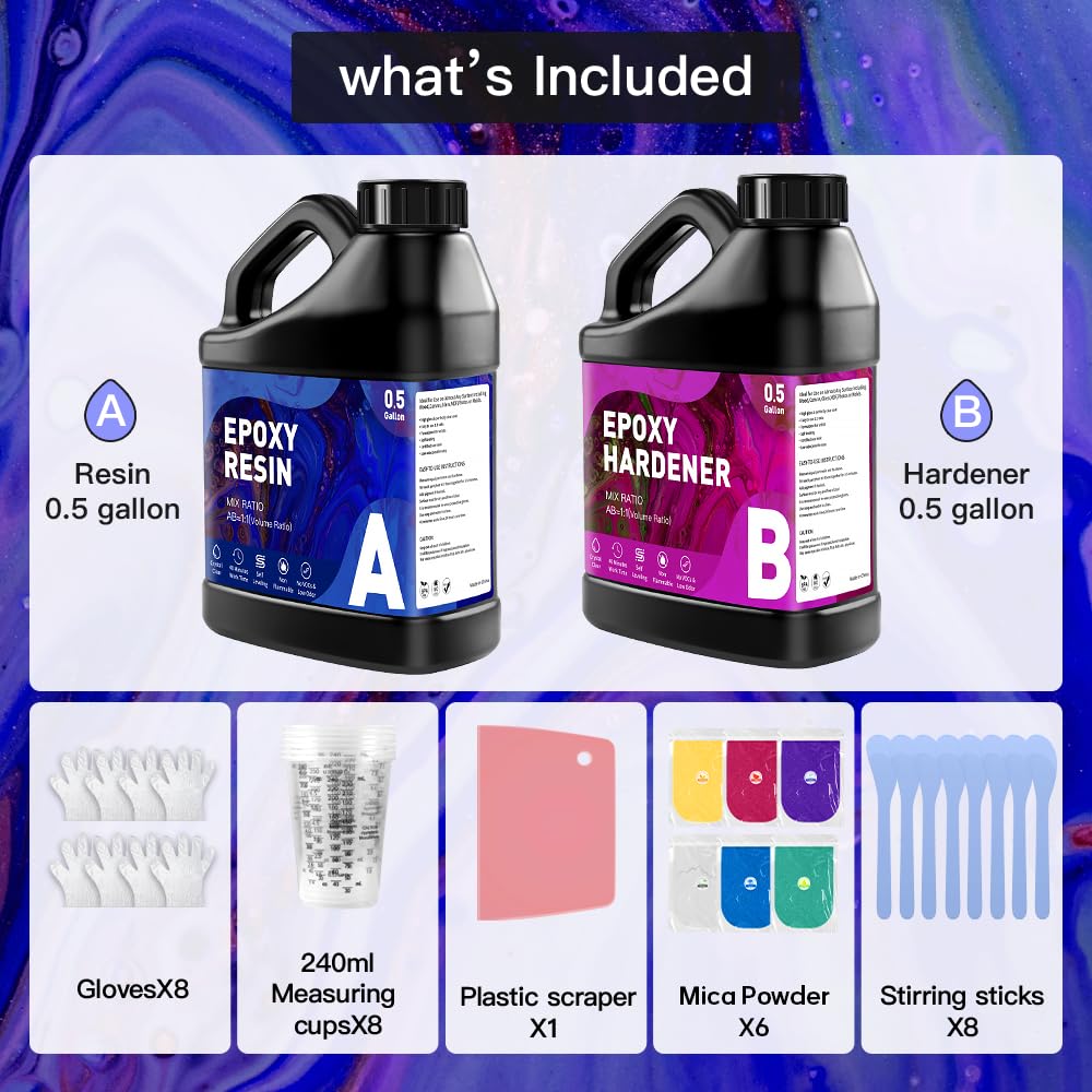 GRLELOU Epoxy Resin Kit 1 Gallon - No Yellowing & Less Bubble 2 Part Epoxy Resin for Beginners, 1:1 Ratio Art Resin for 