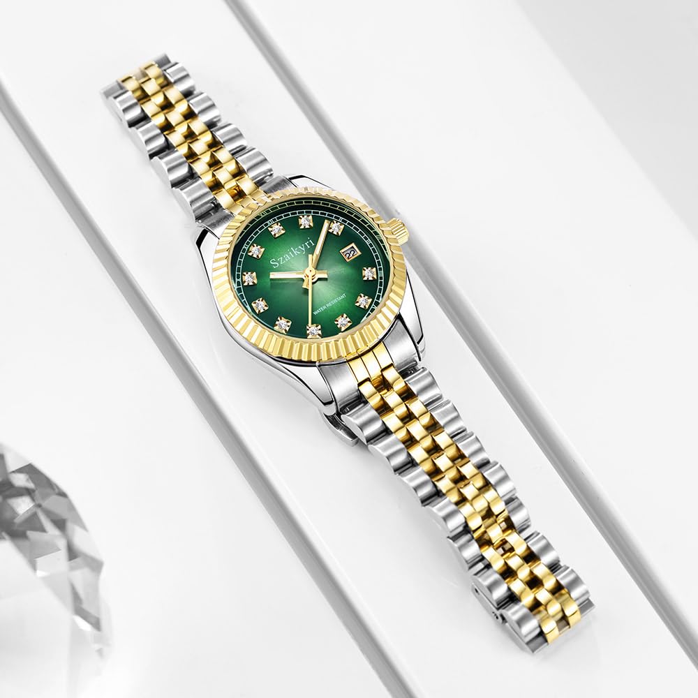 Szaikyri Classic Watch for Women with Solid Stainless Steel Band and Calendar Water Resistant – alternate angle