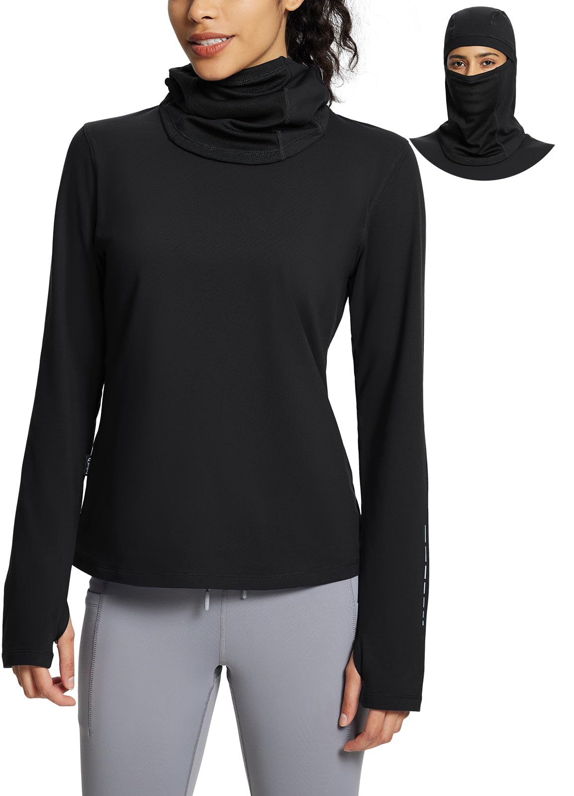 baleaf Thermal Lone Sleeve Shirts for Women Winter Clothing with Balaclava – Black, Bust (in) Waist (in) Length (in) Hei