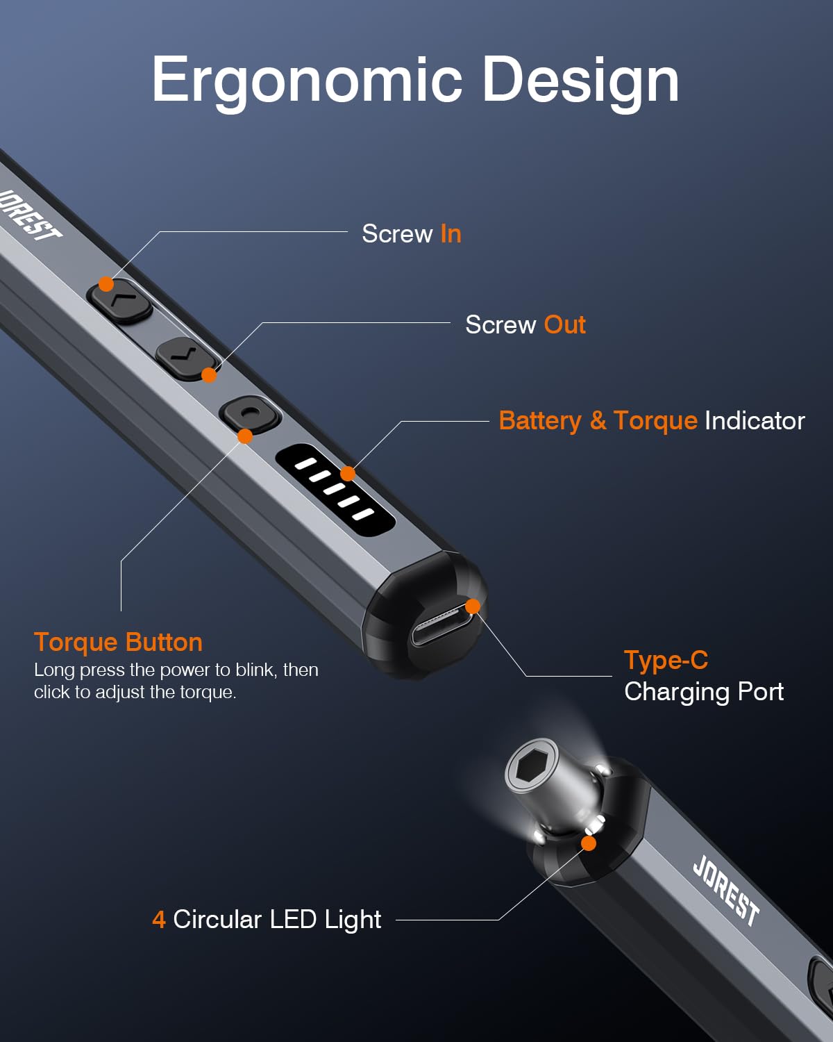 JOREST Mini Electric Screwdriver, Small Cordless Precision Screwdriver set with 38 Magnetic Bits, 5 Torque Settings, Rep