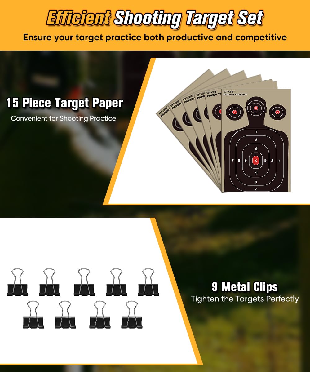 Ardier Adjustable Shooting Target Stand with 5-Prong Base, Portable Steel Target Holder with 9 Clips and 15 pcs Paper, I