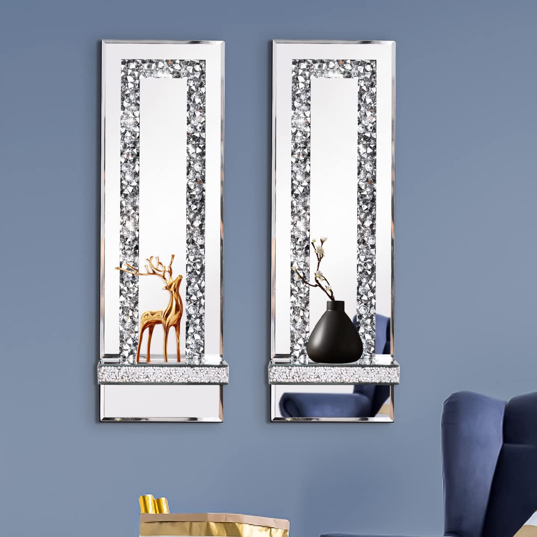 Aeveco Mirrored Wall Candle Sconces Holder Set of 2, Wall Decor Living Room – alternate angle