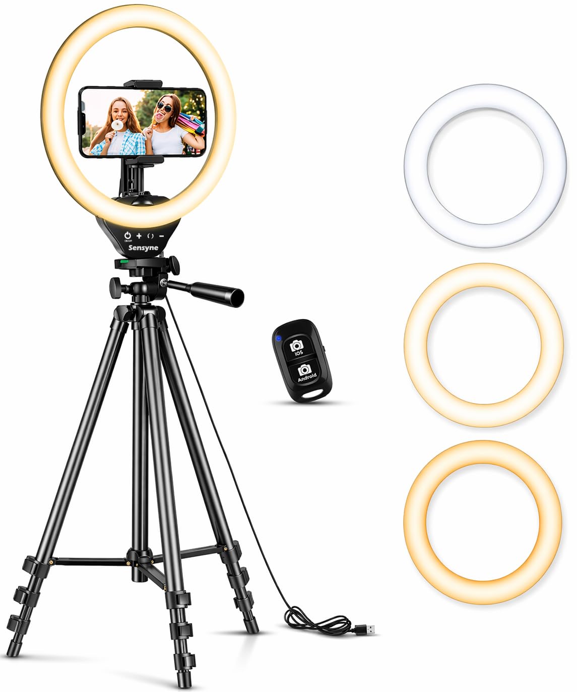SENSYNE Ring Light with Stand, 50" Phone Tripod with Wireless Remote – product photo (Continuous Output Lighting)
