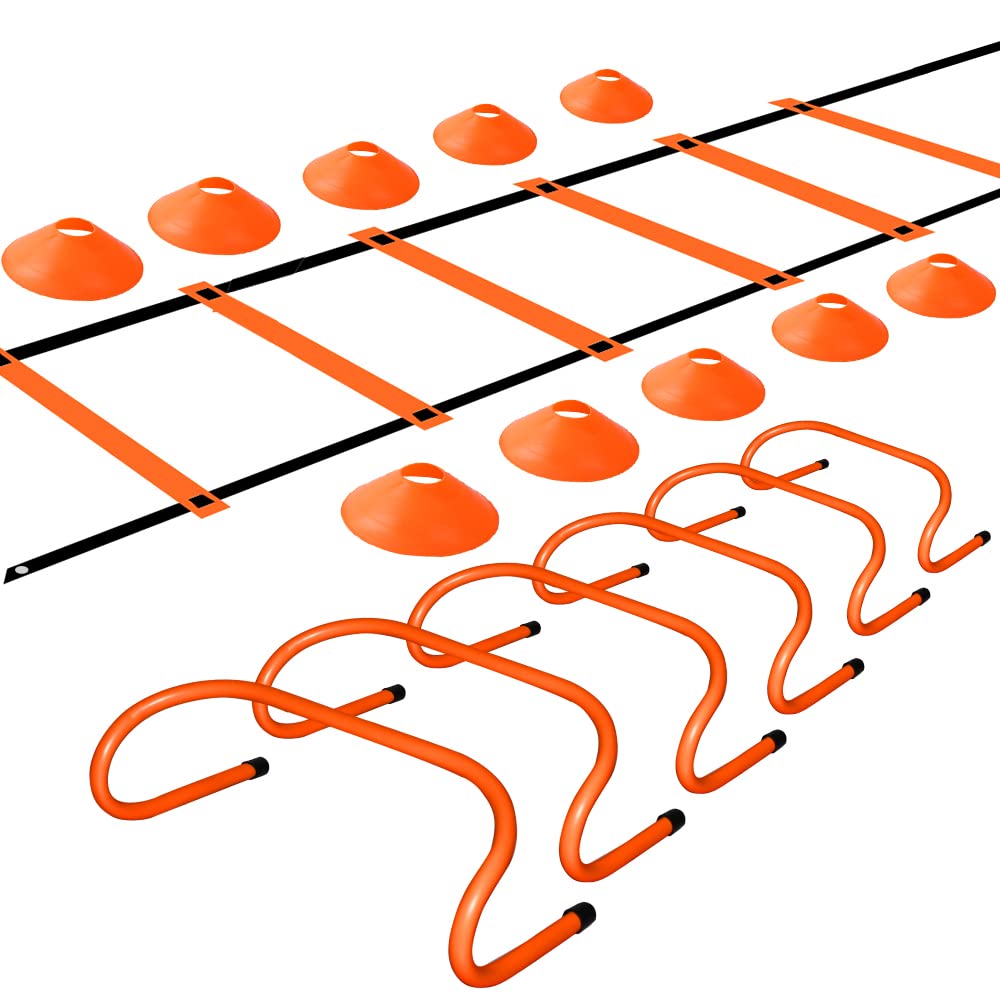 TNZMART Agility Ladder and Disc Cones Training Set Adjustable Rungs Training Ladder with 10 Plastic Sport Cones for Trai