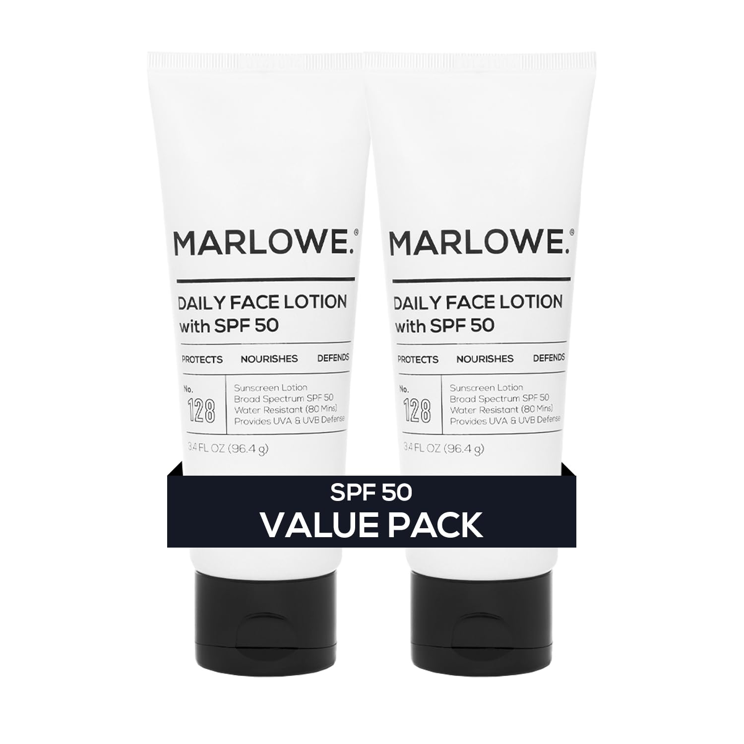 MARLOWE. Face Moisturizer with SPF 50, Daily Sunscreen Lotion, 3.4 oz, 2 Pk