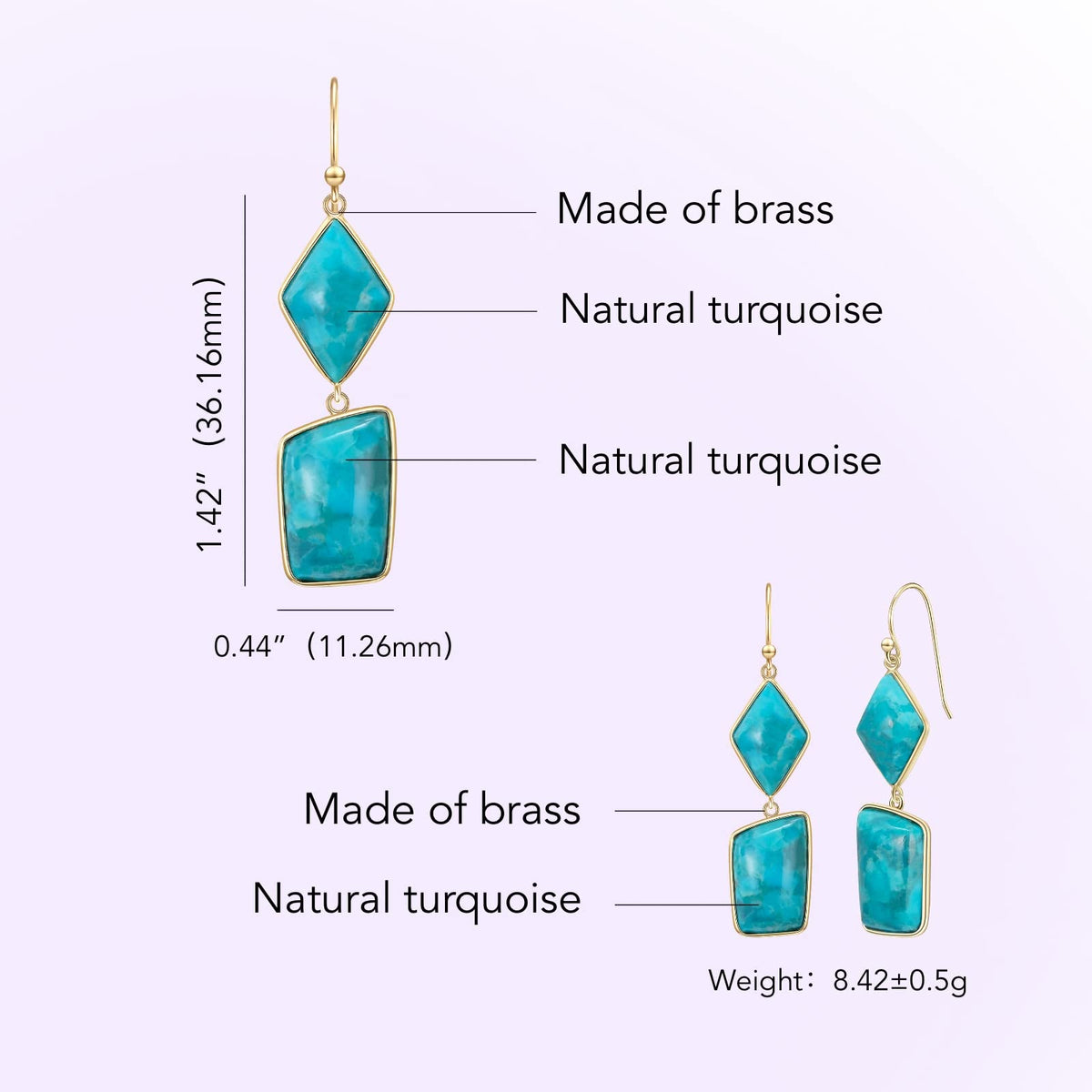 Jupiter Natural Turquoise/Moonstone Earrings for Women, Genuine Gemstone Dangle Earrings for Ladies, Birthstone Earrings