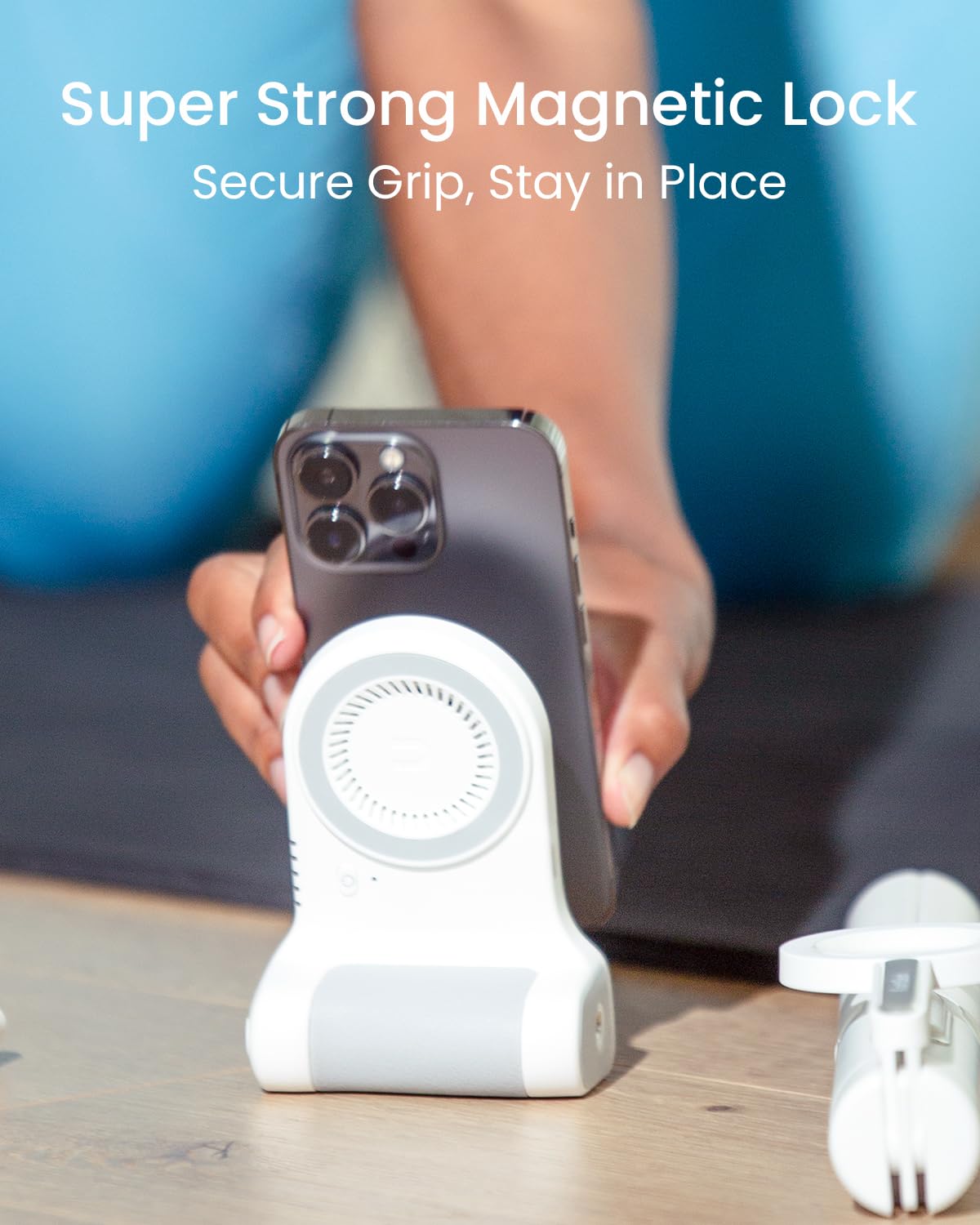 KraftGeek Magnetic Phone Stand Camera Grip for iPhone Magsafe, Rechargeable – White, Plastic