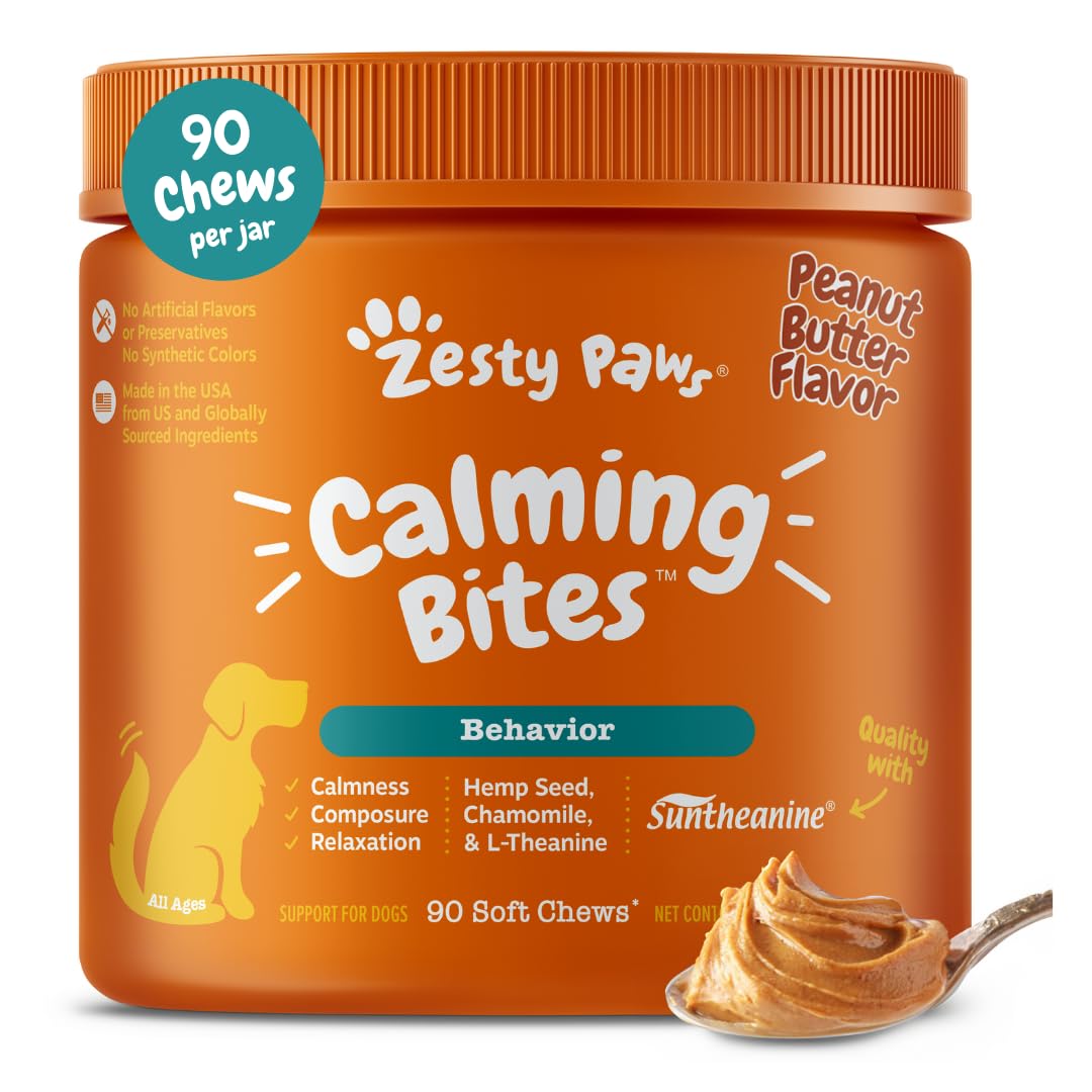 Zesty Paws Calming Chews for Dogs - Dog Calming Supplement, PB, - Product Imagery
