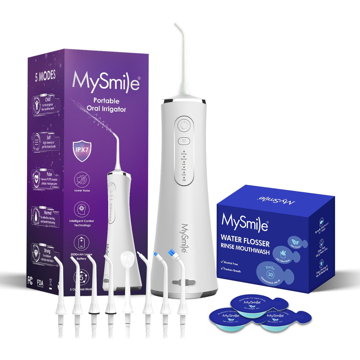 MySmile LP211 Water Flosser & Travel Size Mouthwash Set, Portable Dental Care Kit for Fresh Breath Healthy Gums, Ideal f