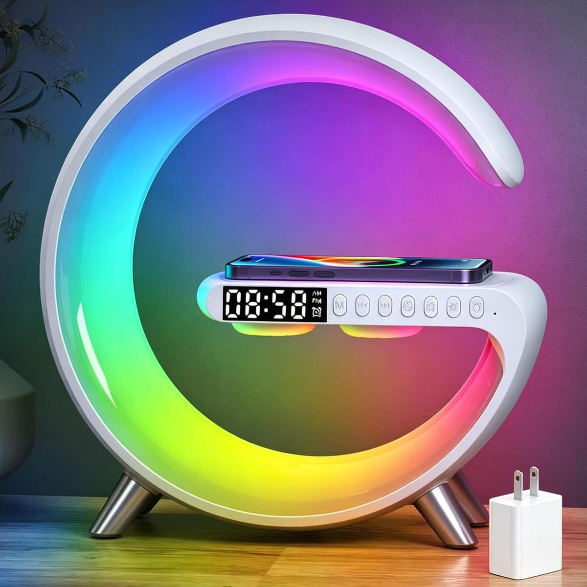 Smart LED Table Lamp 5 in 1 Wireless Charger Alarm Clock - LeeNabao Official Imagery - 2