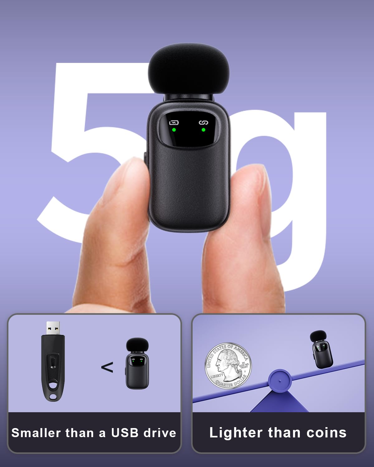 METTOMUS T1 mini Wireless Lavalier Microphone for iPhone/Android/iPad, 3-Level Noise Reduction, 30H Battery Life, AI Voi