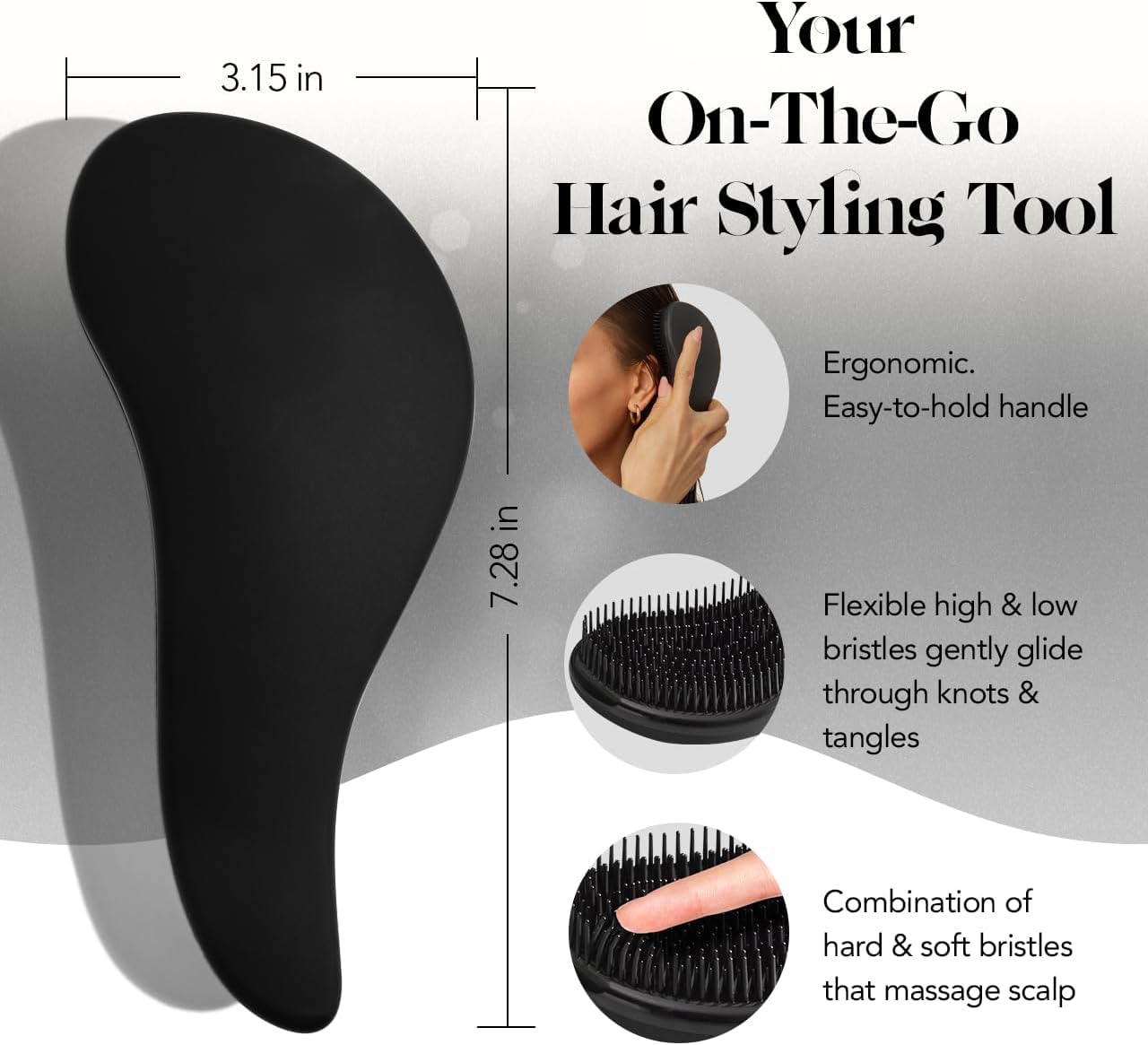 Kitsch black detangle hairbrush with gentle bristles designed for curly hair, ideal for smooth and knot-free styling.