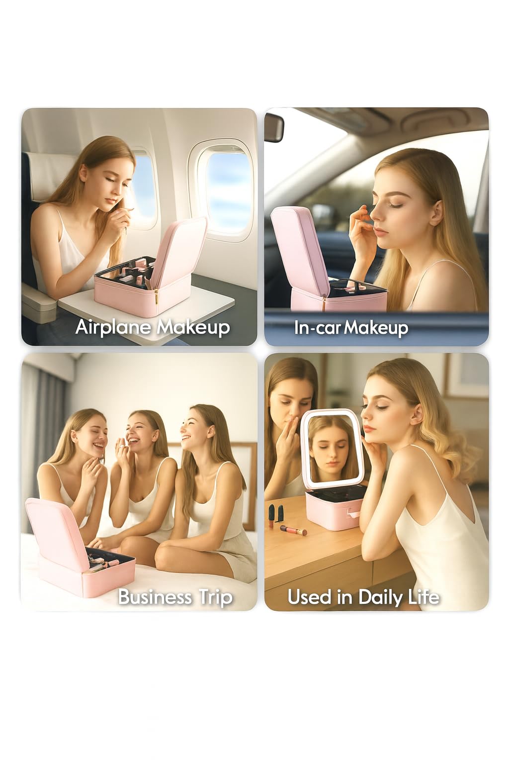 CIELINNE Travel Makeup Bag with LED Mirror, Portable Cosmetic Train Case, Adjustable Brightness in 3 colors Dividers & B