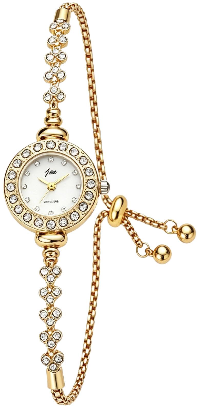 GOODLIYA Women Crystal Bracelet Watch Elegant Heart Shaped Sliding Chain Quartz Watch for Ladies Easy Adjust Dress Wrist