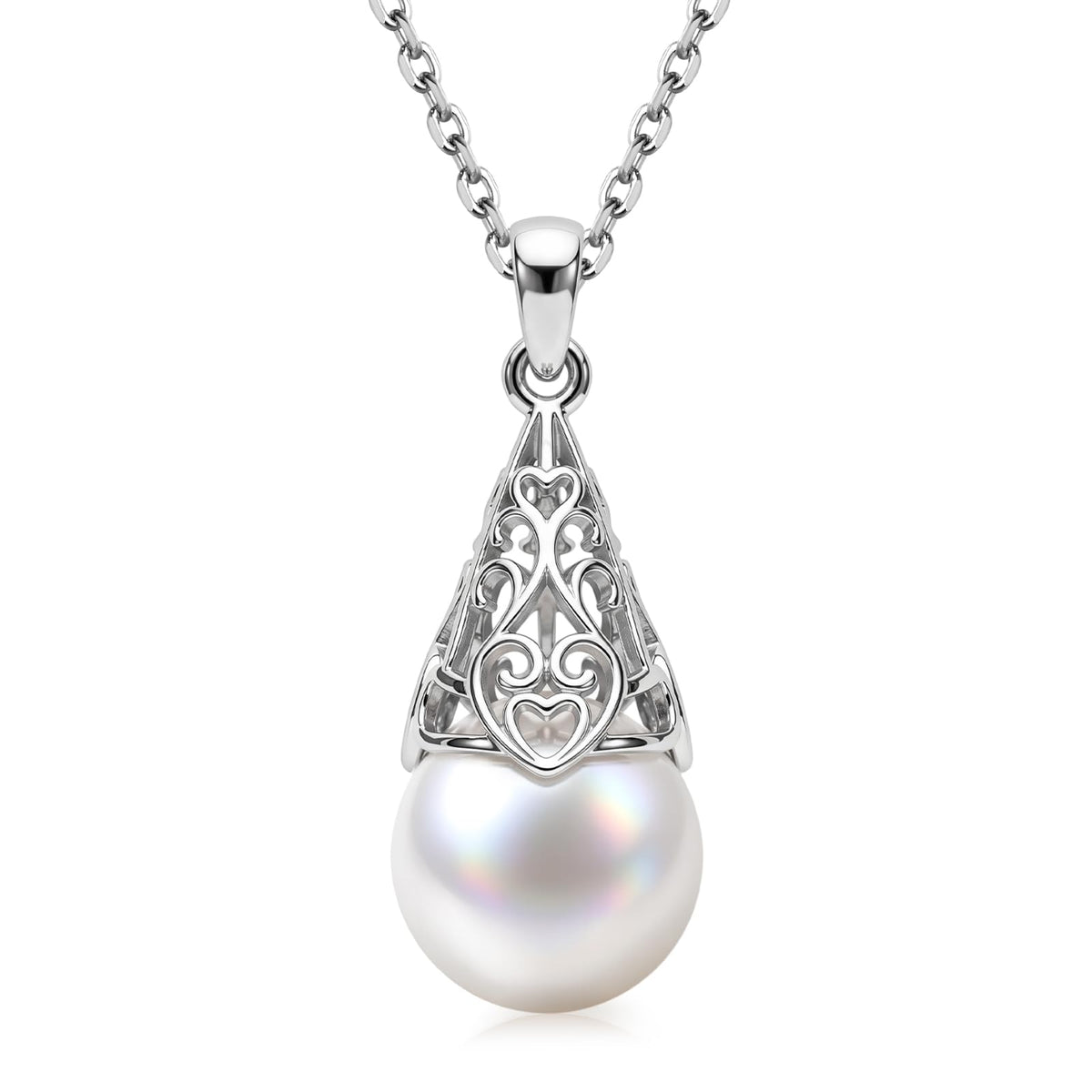 LOIPURI Real Pearl Pendant Necklace for women, Gifts For Wife Wedding Anniversary – white gold