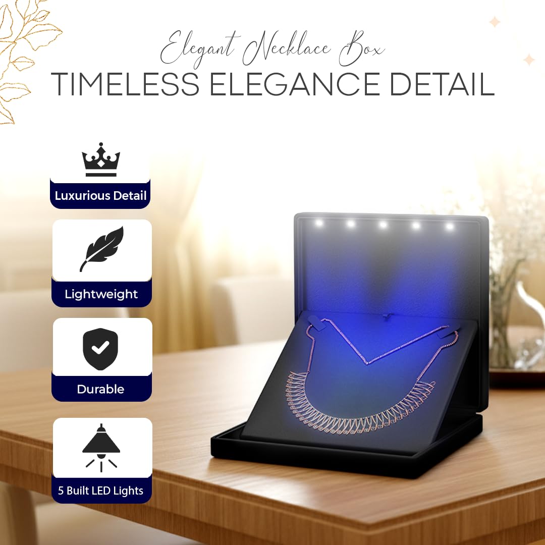 YJCBOX Elegant LED Light Necklace Box – Luxury Gift Holder for Jewelry, Weddings, Anniversaries, and Storage (Black) – b
